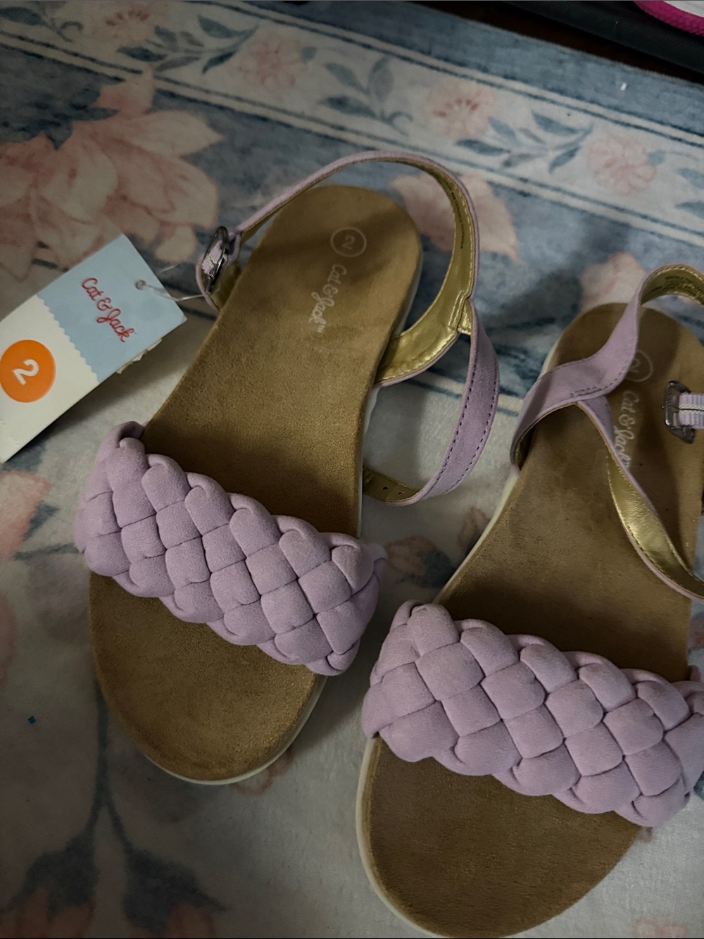 Cat & Jack Lilac Braided Strap Kids Sandals with Gold Ankle Accent